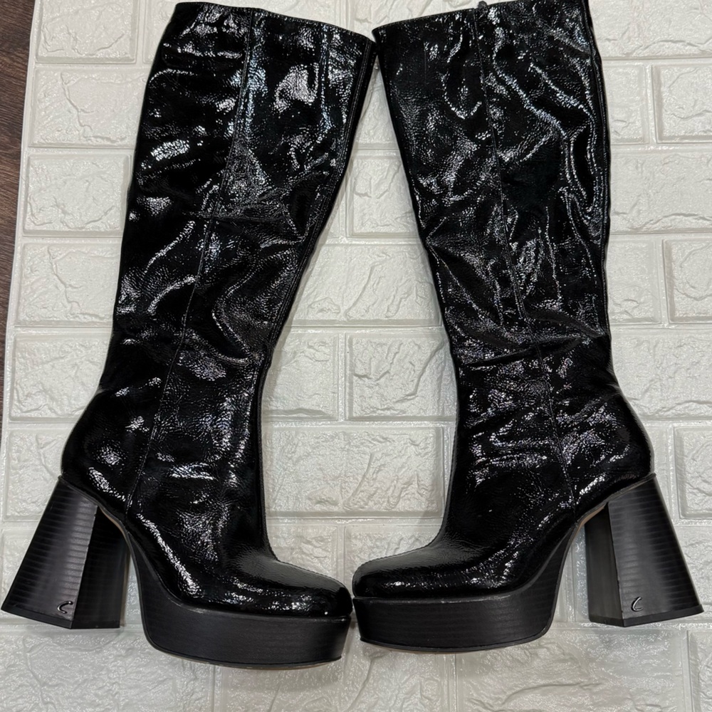 Circus NY Women's Sandy Knee High Boot Black Patent shiny tall size  6